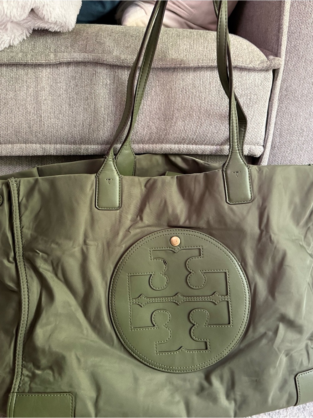 Tory Burch Olive Nylon Logo Tote